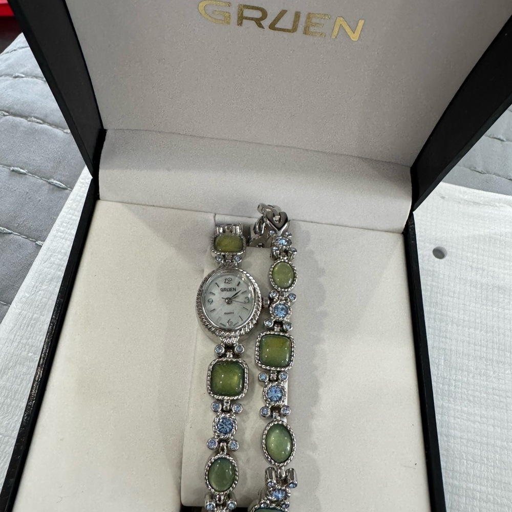 Gruen Silver and Green Watch